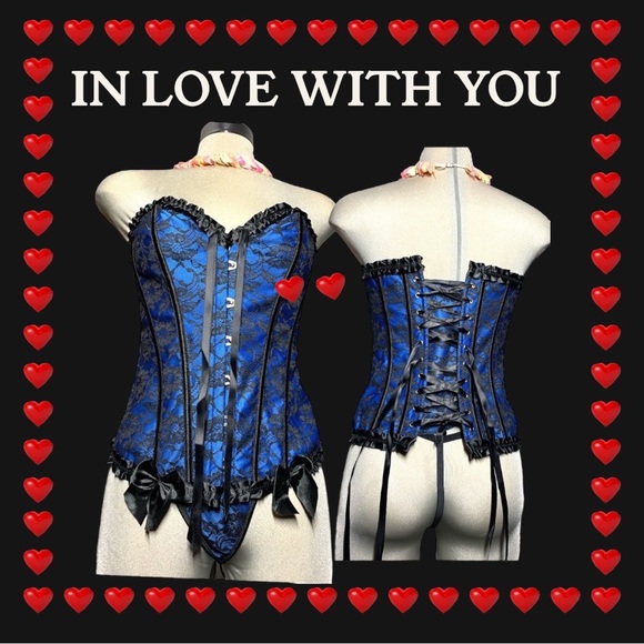 *NEW*Gorgeous Sexy Blue and Black Women Bustier Corset Set Lace Up Bone… - Picture 17 of 17